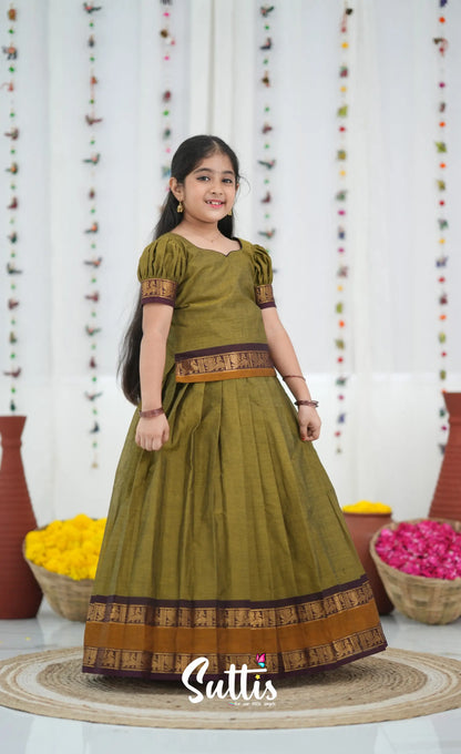 Cotton Pavadai Sattai Two tone Henna Brown and maroon Kids Suttis