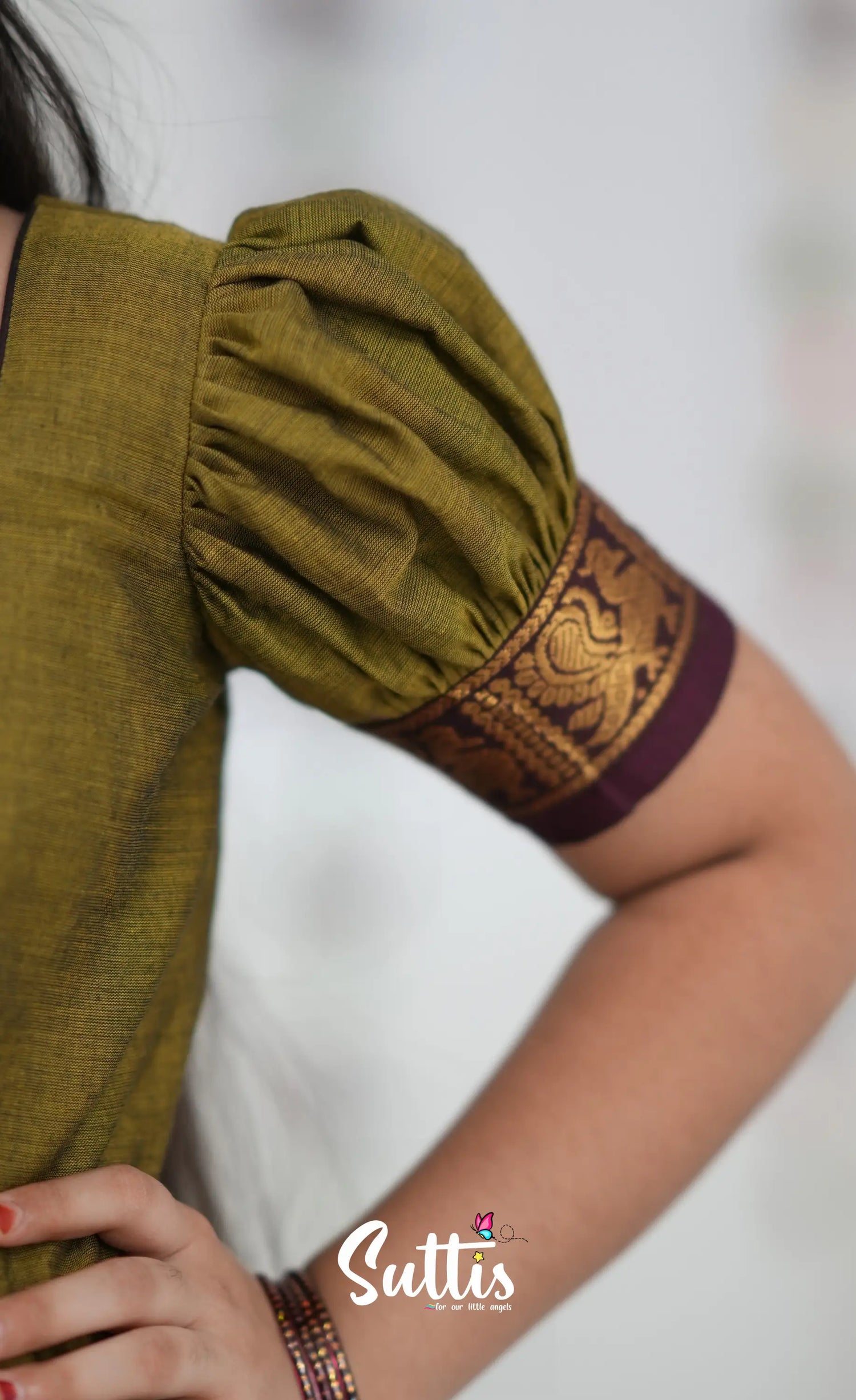 Cotton Pavadai Sattai Two tone Henna Brown and maroon Kids Suttis