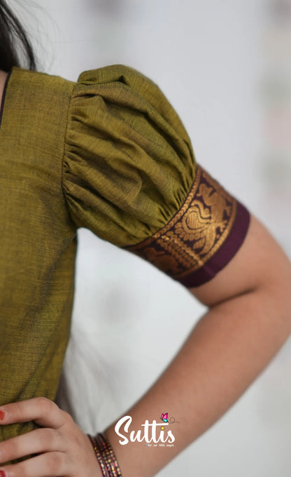 Cotton Pavadai Sattai Two tone Henna Brown and maroon Kids Suttis