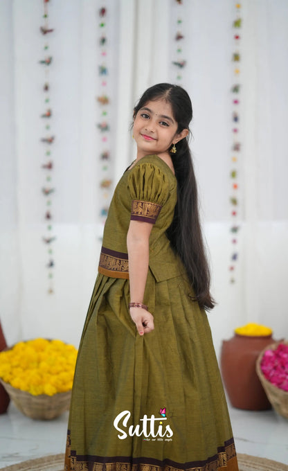 Cotton Pavadai Sattai Two tone Henna Brown and maroon Kids Suttis
