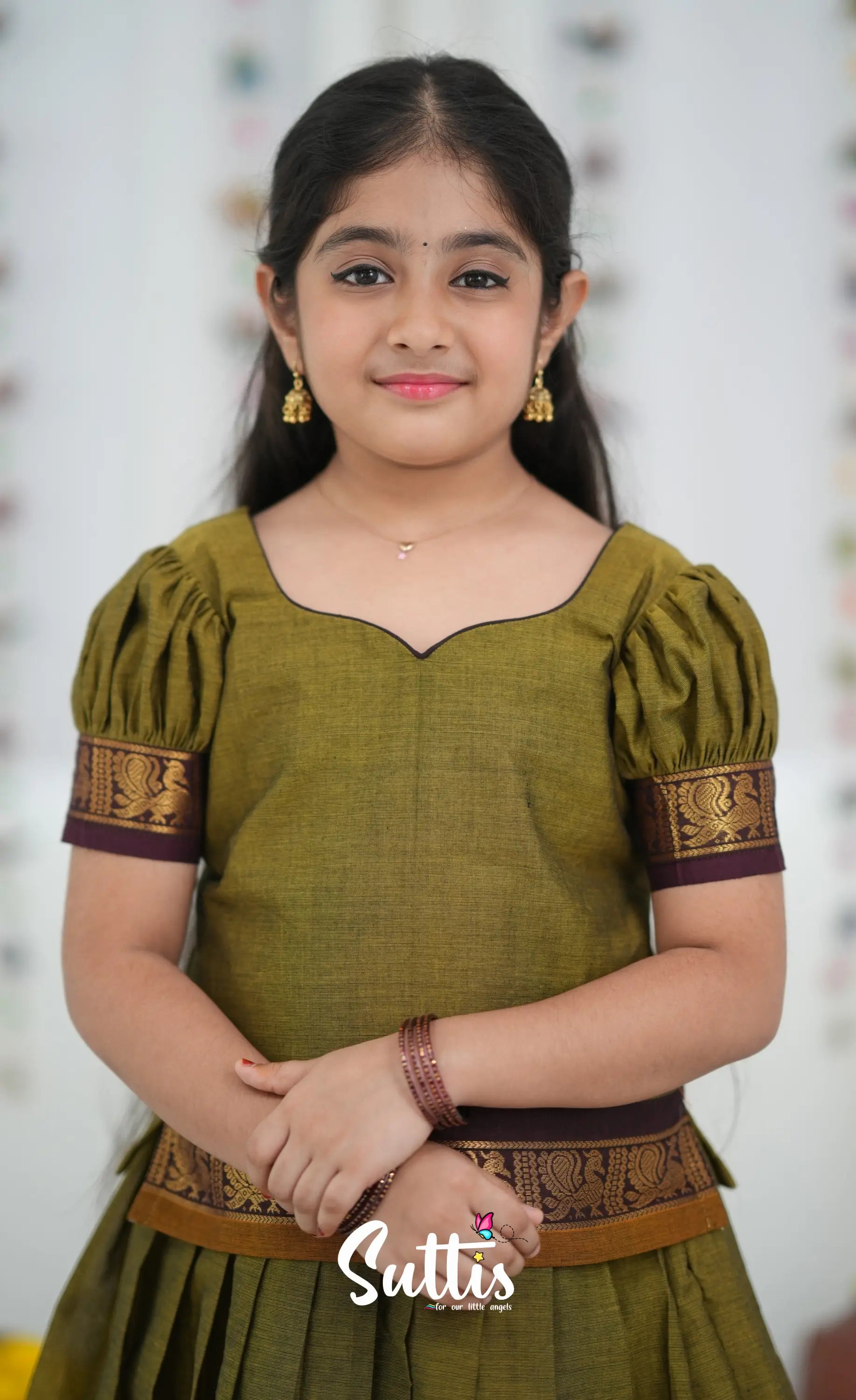Cotton Pavadai Sattai Two tone Henna Brown and maroon Kids Suttis