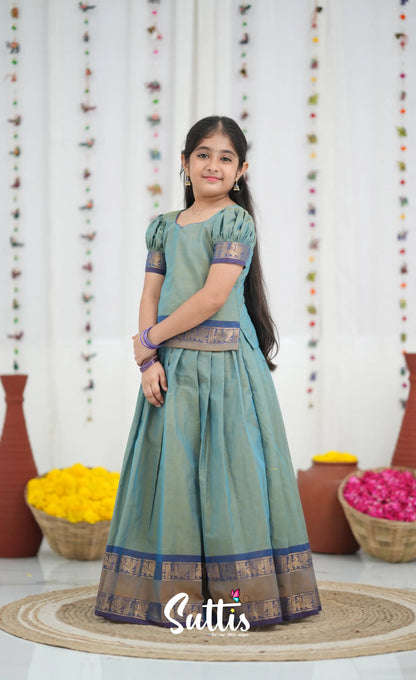 Cotton Pavadai Sattai Two tone Light Blue and Blue Kids Suttis