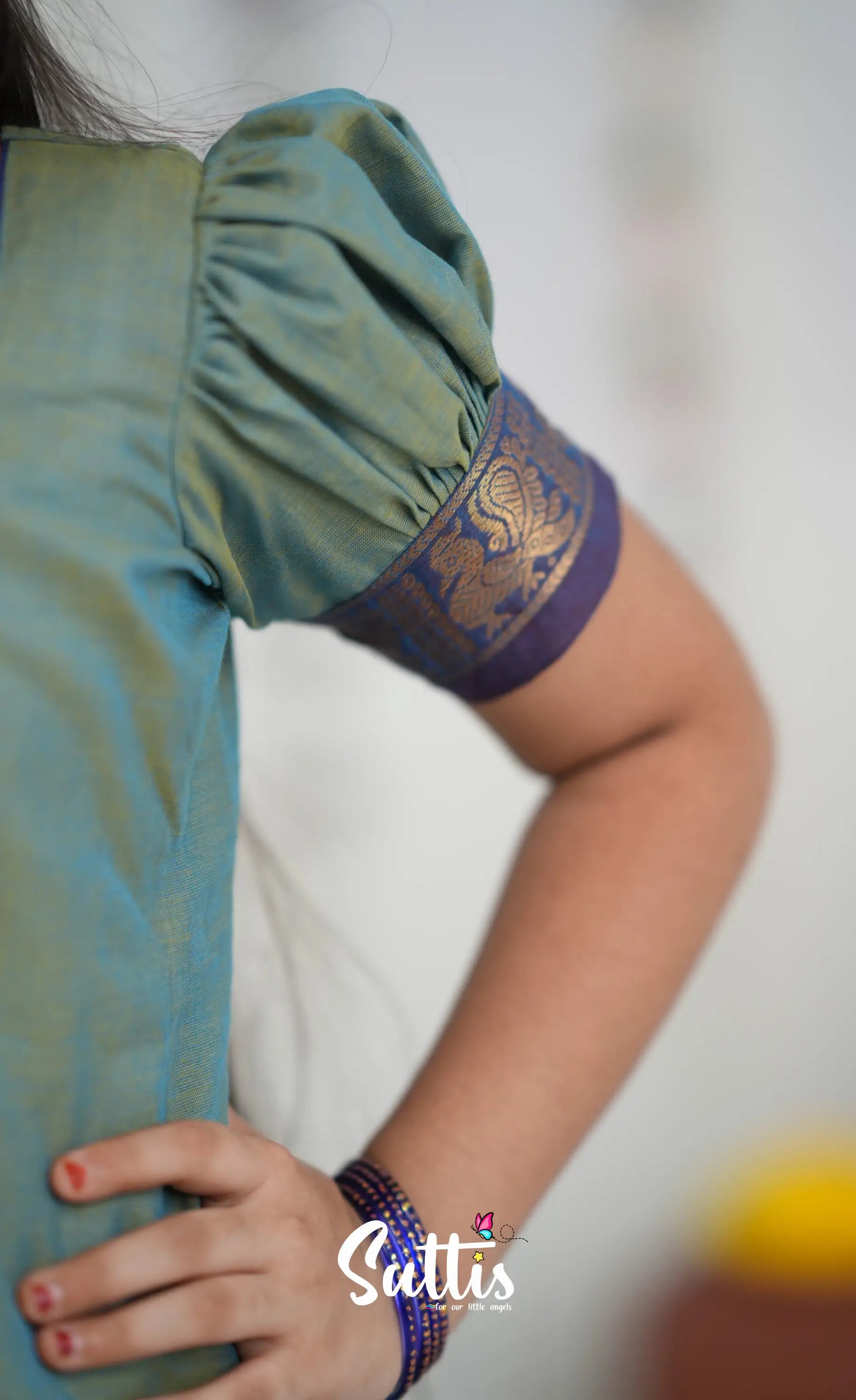 Cotton Pavadai Sattai Two tone Light Blue and Blue Kids Suttis