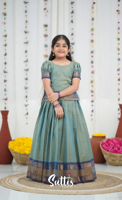 Cotton Pavadai Sattai Two tone Light Blue and Blue Kids Suttis
