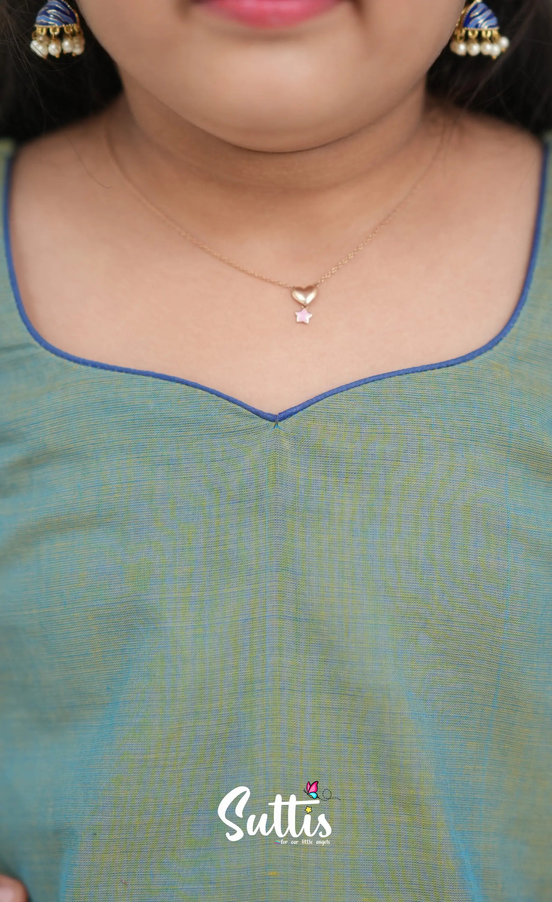 Cotton Pavadai Sattai Two tone Light Blue and Blue Kids Suttis