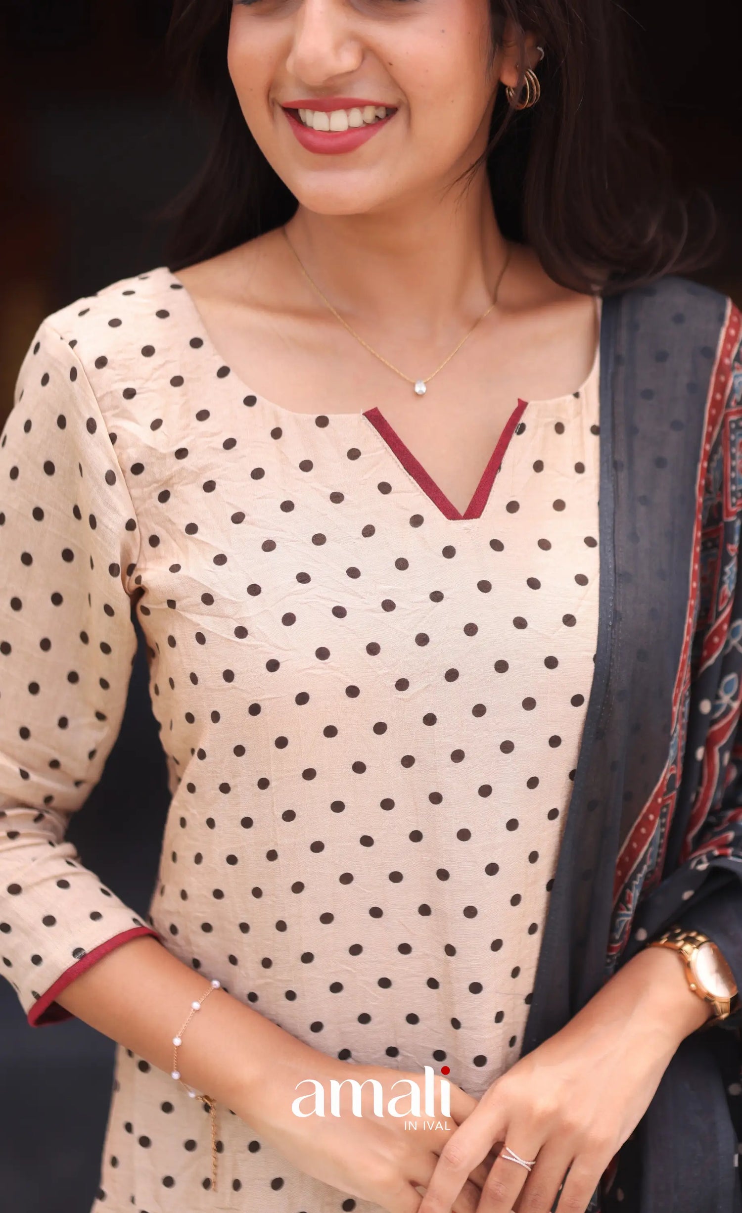 Cream and Dark blue Crush Blend Cotton Salwar - salwar