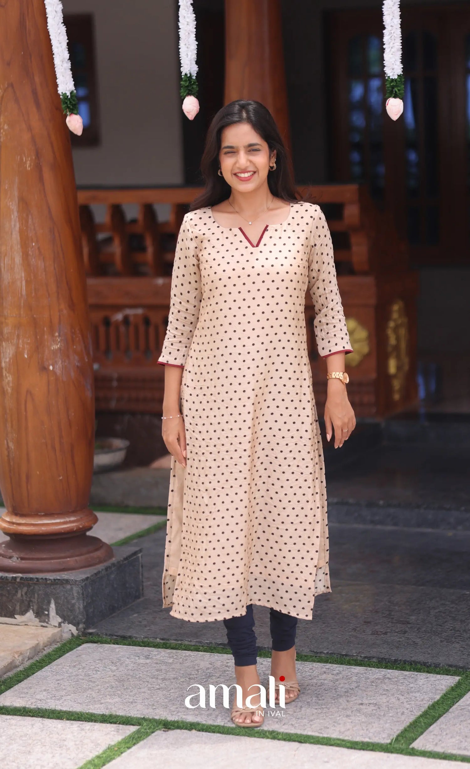 Cream and Dark blue Crush Blend Cotton Salwar - salwar