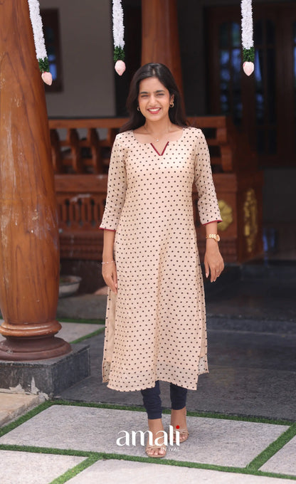 Cream and Dark blue Crush Blend Cotton Salwar - salwar