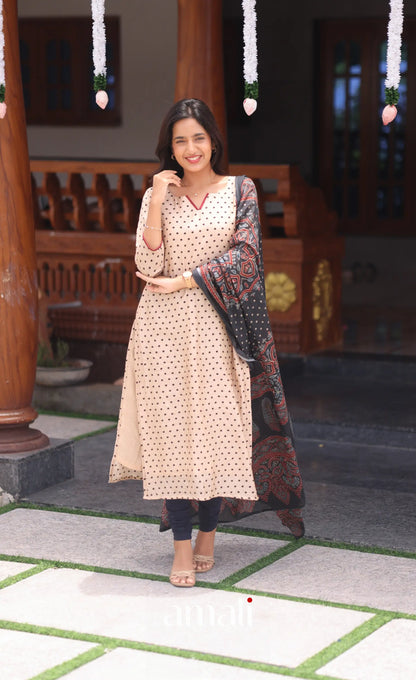 Cream and Dark blue Crush Blend Cotton Salwar - salwar
