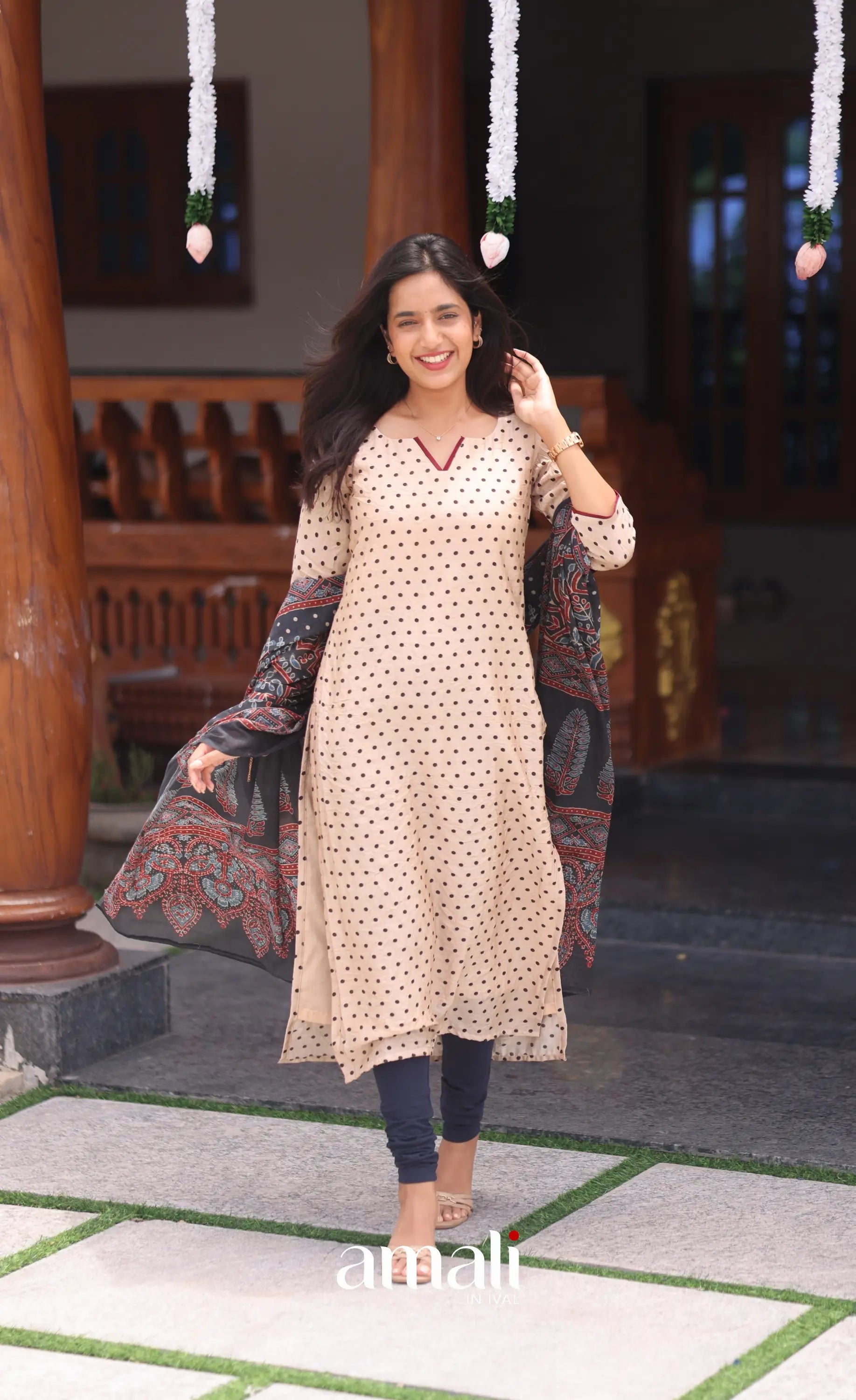 Cream and Dark blue Crush Blend Cotton Salwar - salwar