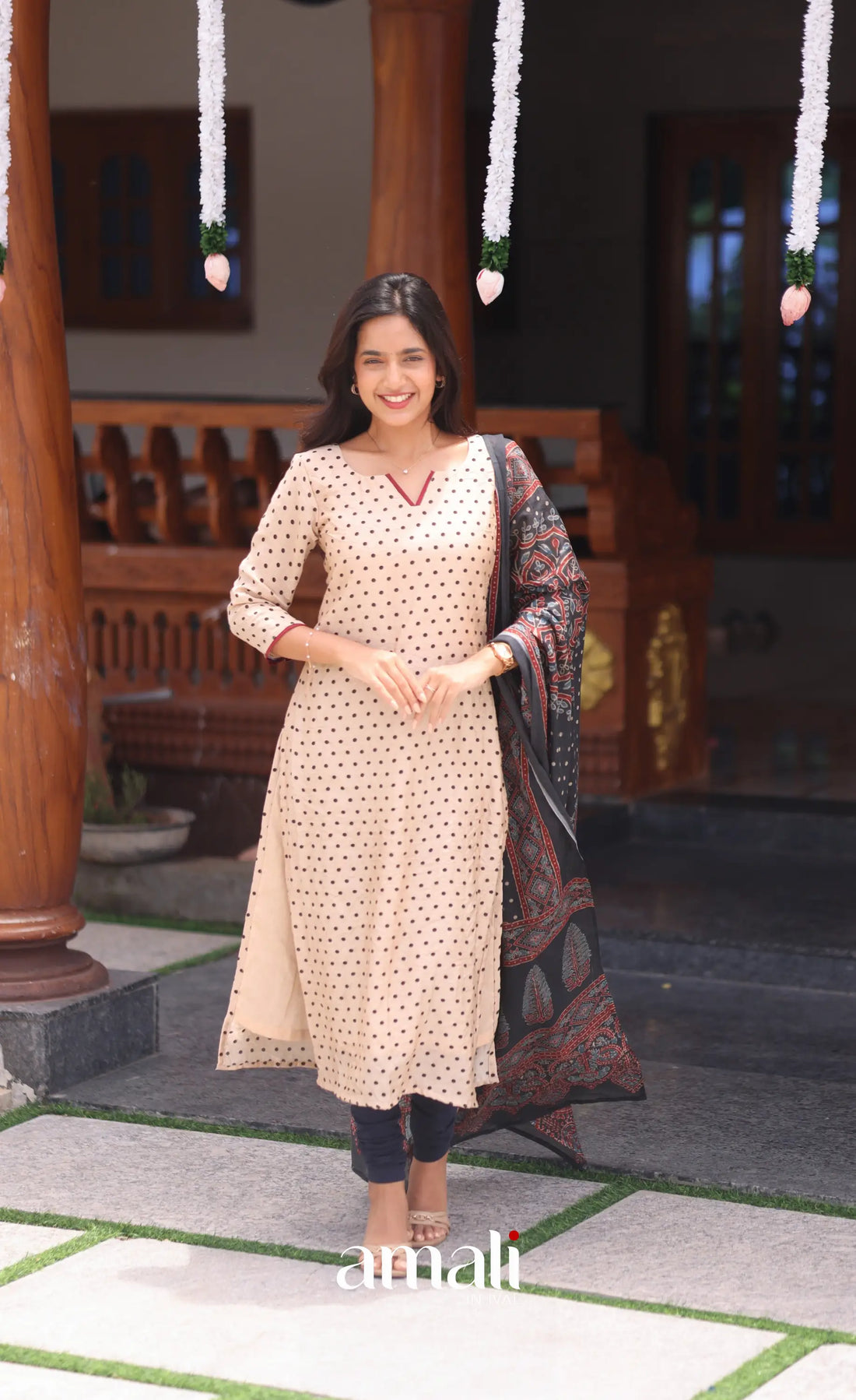 Cream and Dark blue Crush Blend Cotton Salwar - salwar