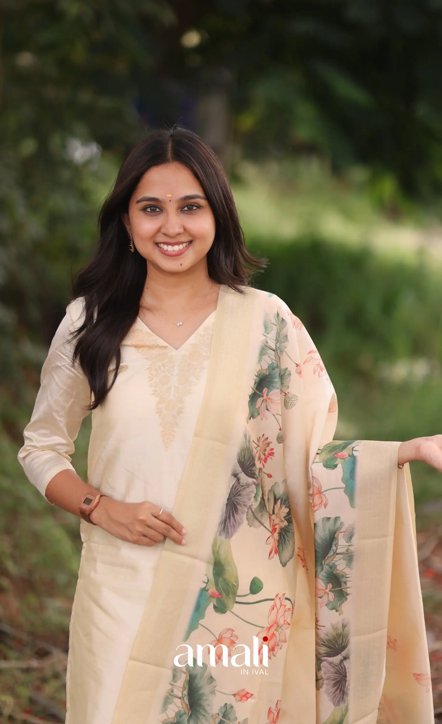Cream and Green Blended Silk Salwar - salwar