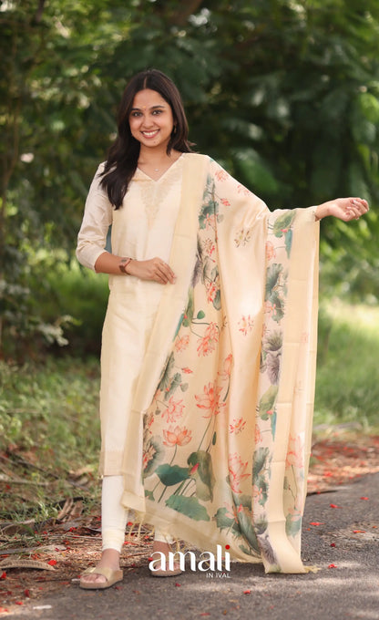 Cream and Green Blended Silk Salwar - salwar