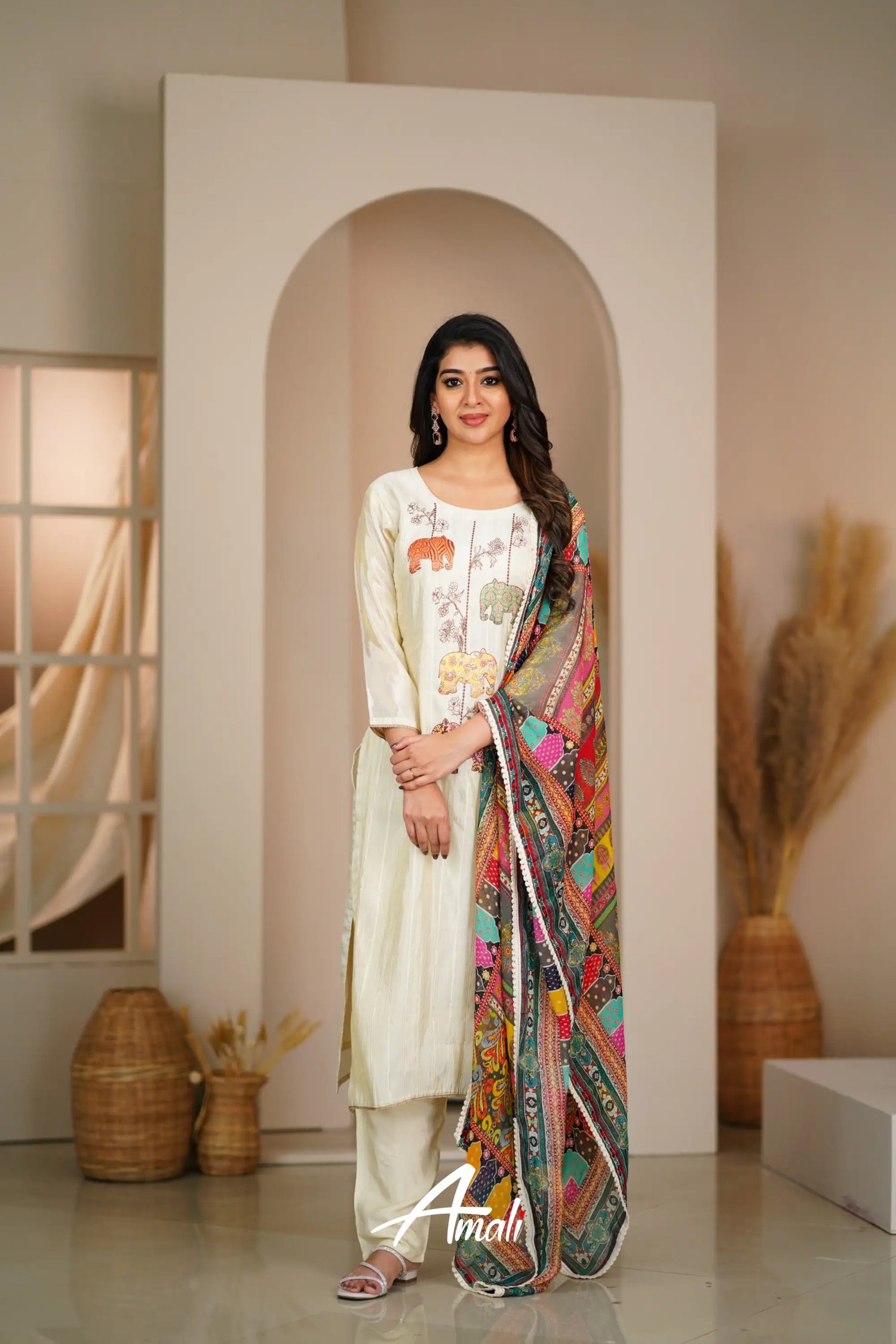 Cream Semi Silk Salwar Anarkalis