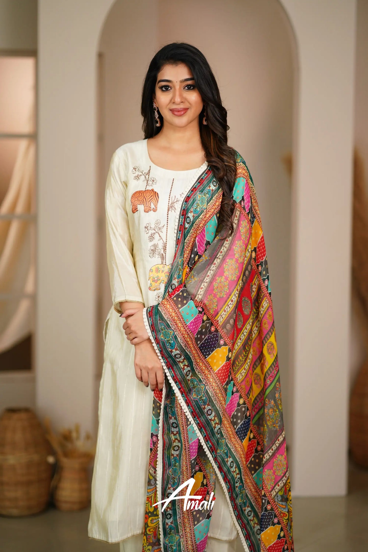 Cream Semi Silk Salwar Anarkalis