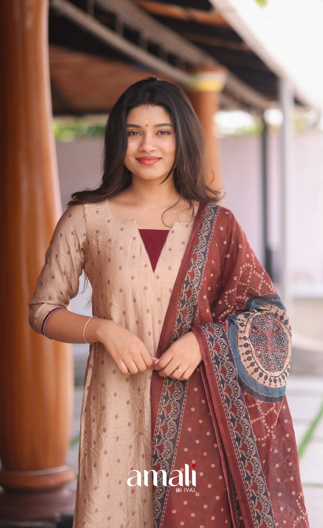 Creamish beige and Maroon Crush Blend Cotton Salwar - salwar