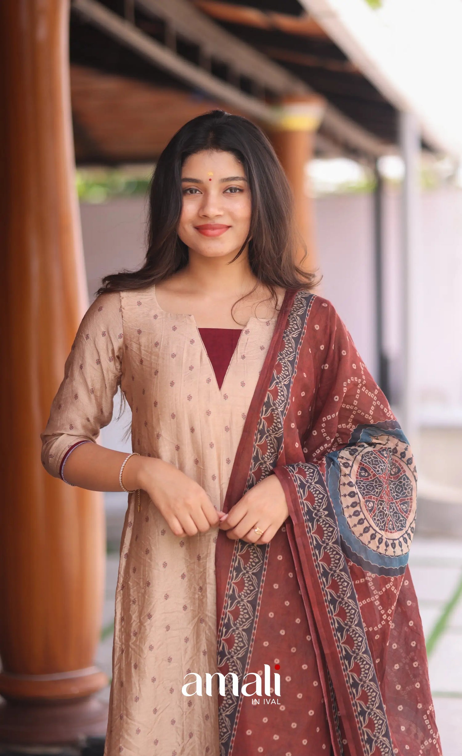 Creamish beige and Maroon Crush Blend Cotton Salwar - salwar