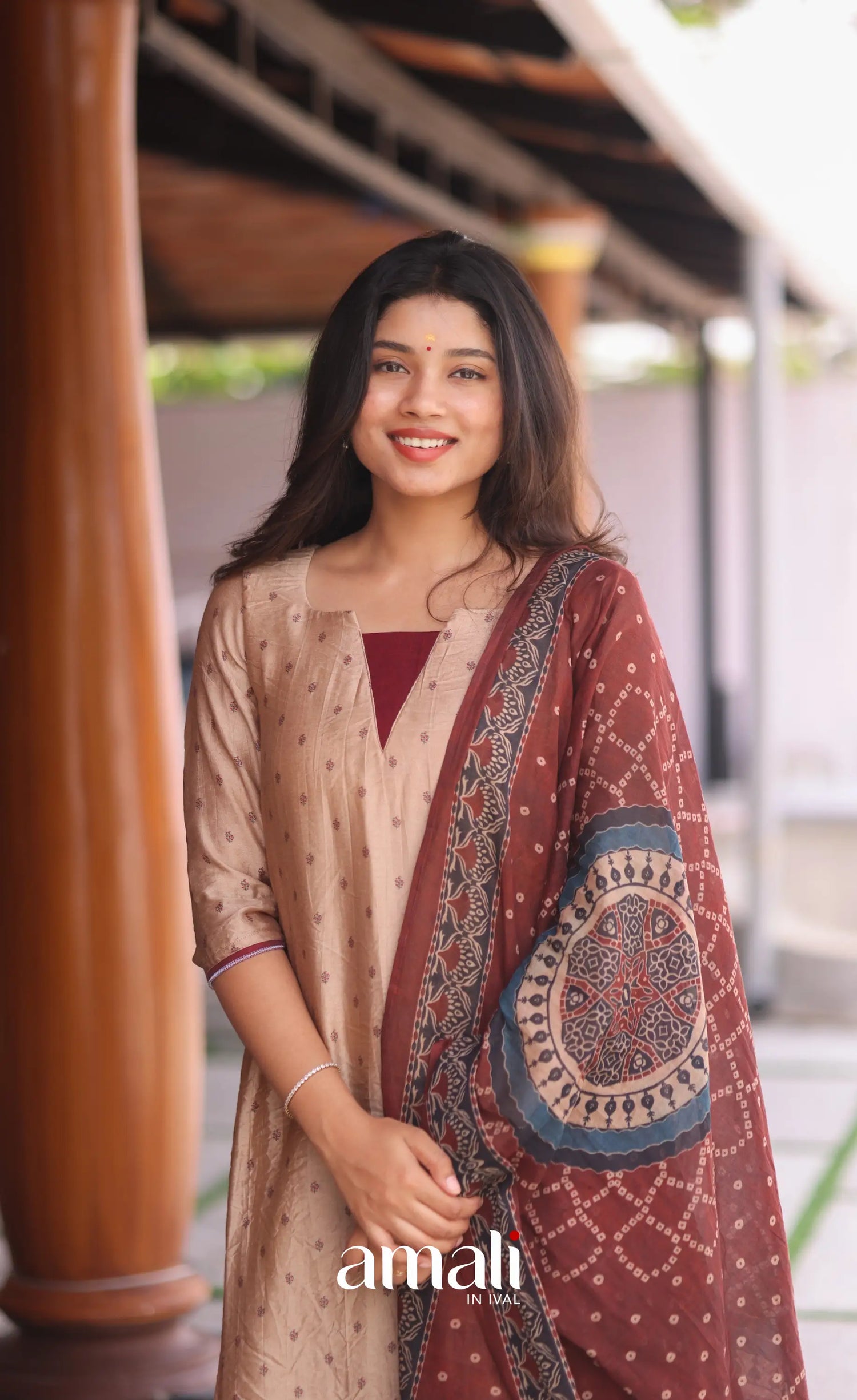 Creamish beige and Maroon Crush Blend Cotton Salwar - salwar