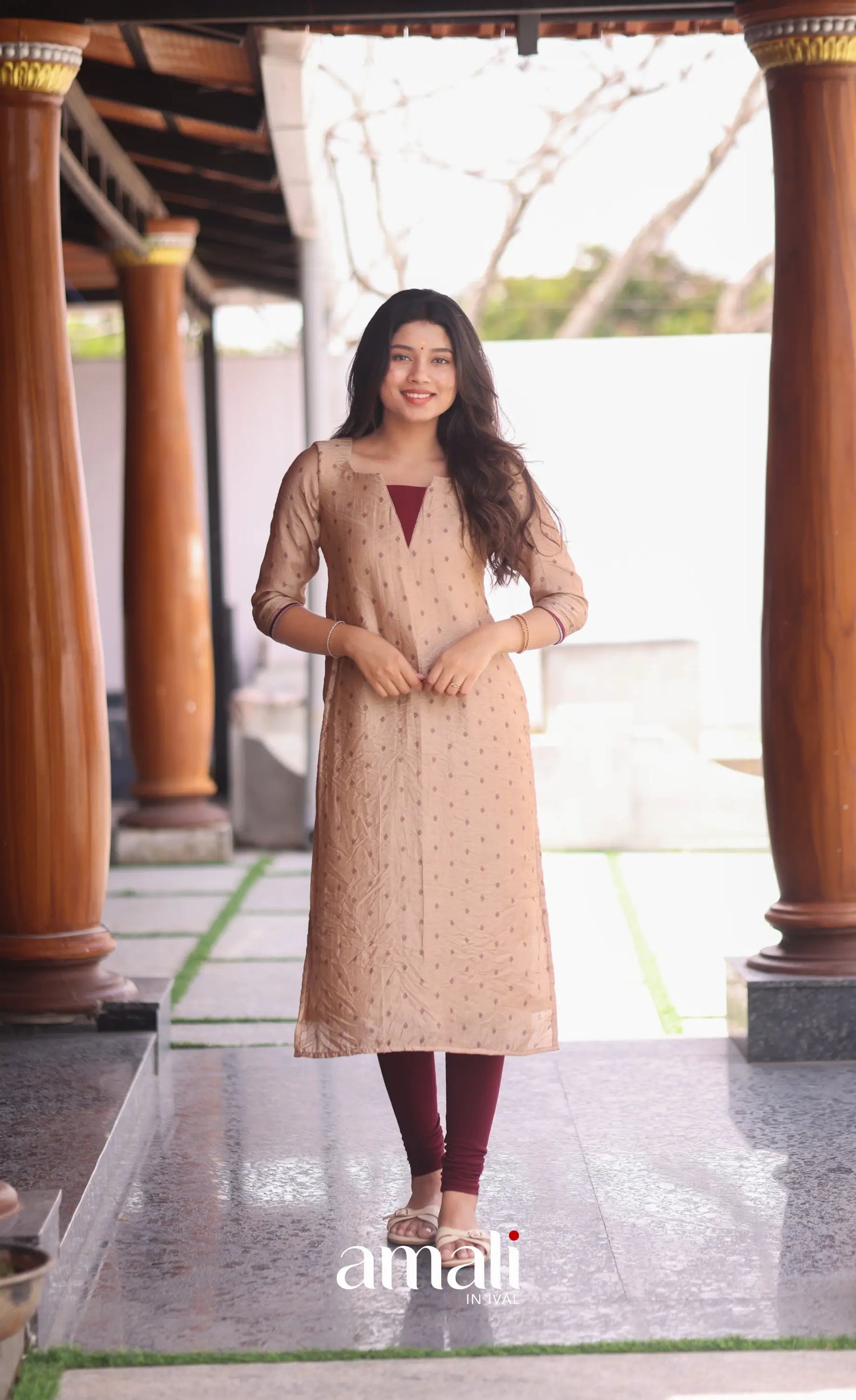 Creamish beige and Maroon Crush Blend Cotton Salwar - salwar