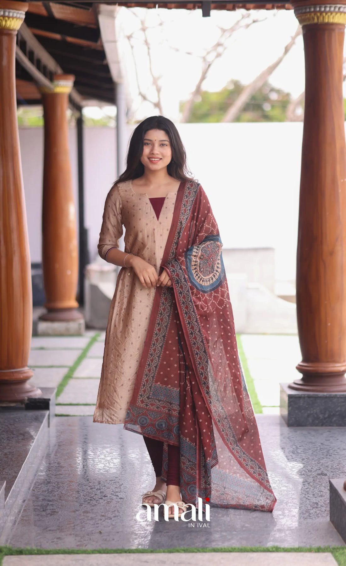 Creamish beige and Maroon Crush Blend Cotton Salwar - salwar