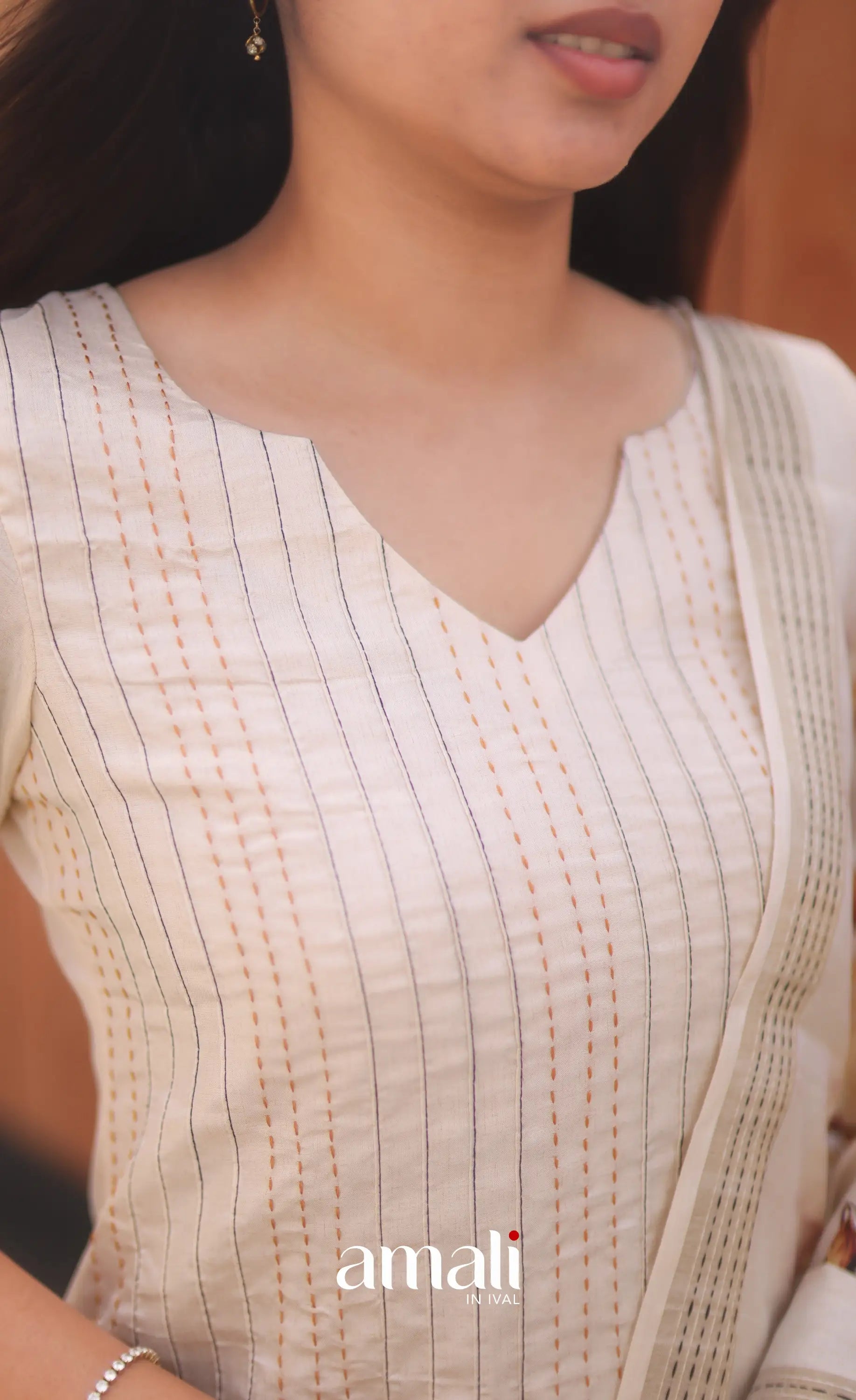 Creamish white and Light brown Semi Tussar Salwar - salwar