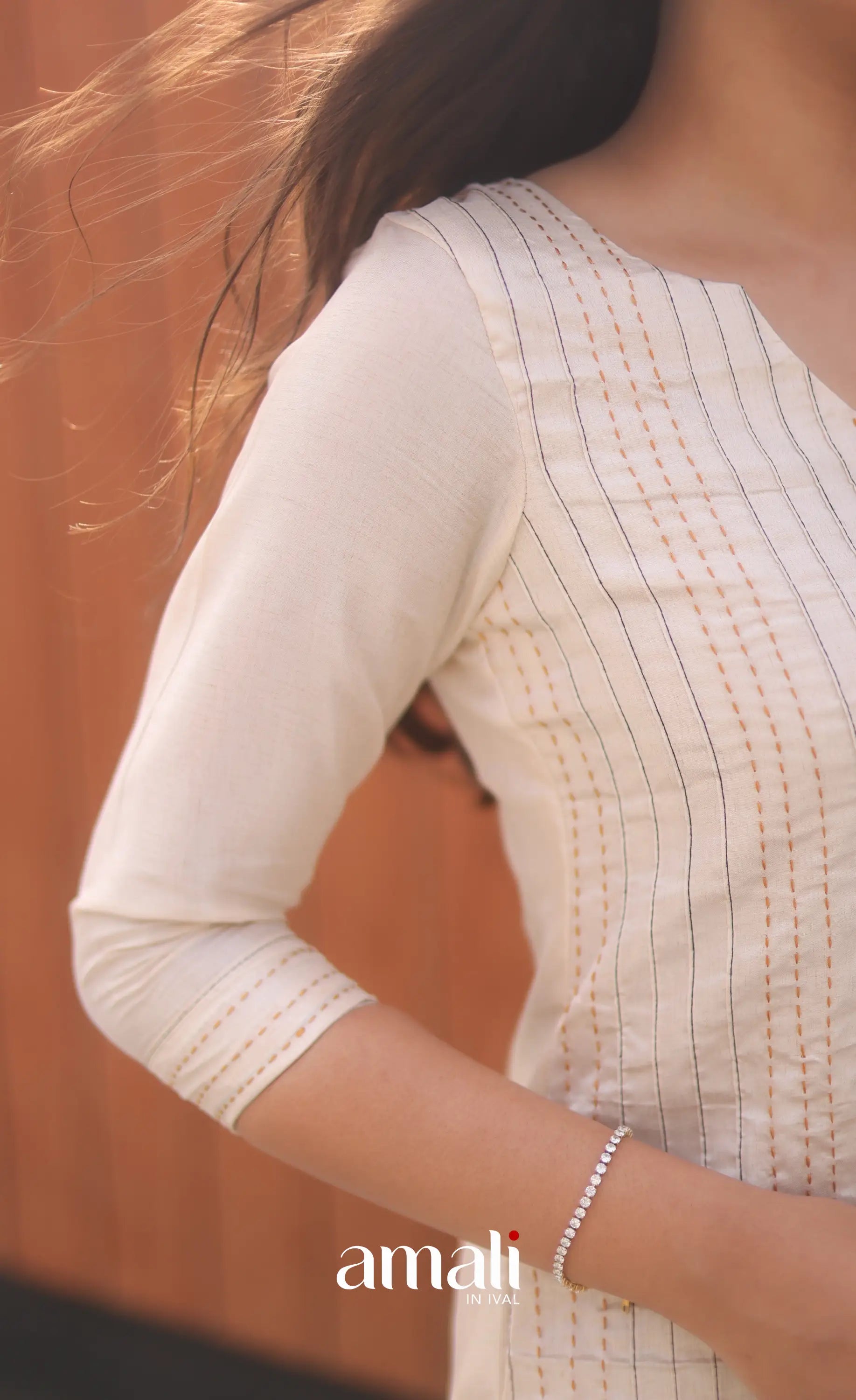 Creamish white and Light brown Semi Tussar Salwar - salwar