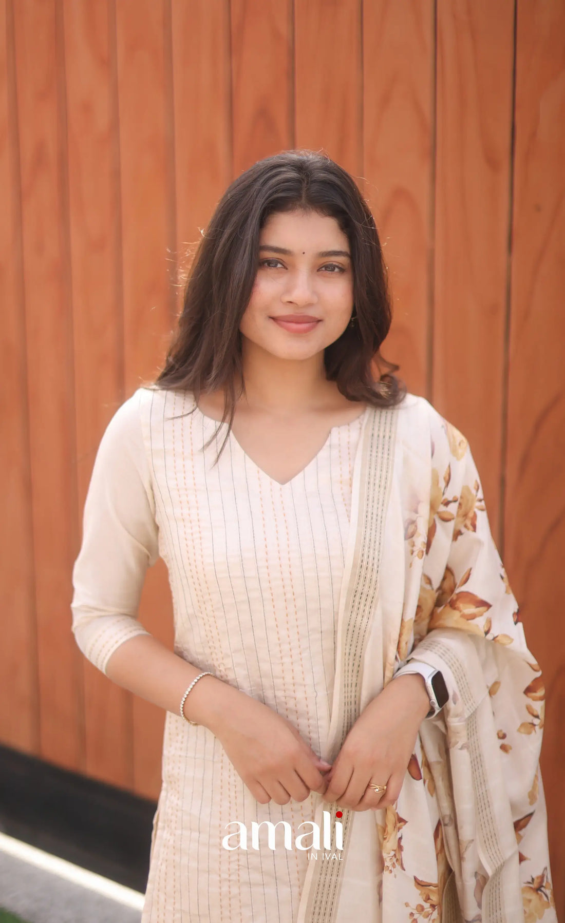 Creamish white and Light brown Semi Tussar Salwar - salwar