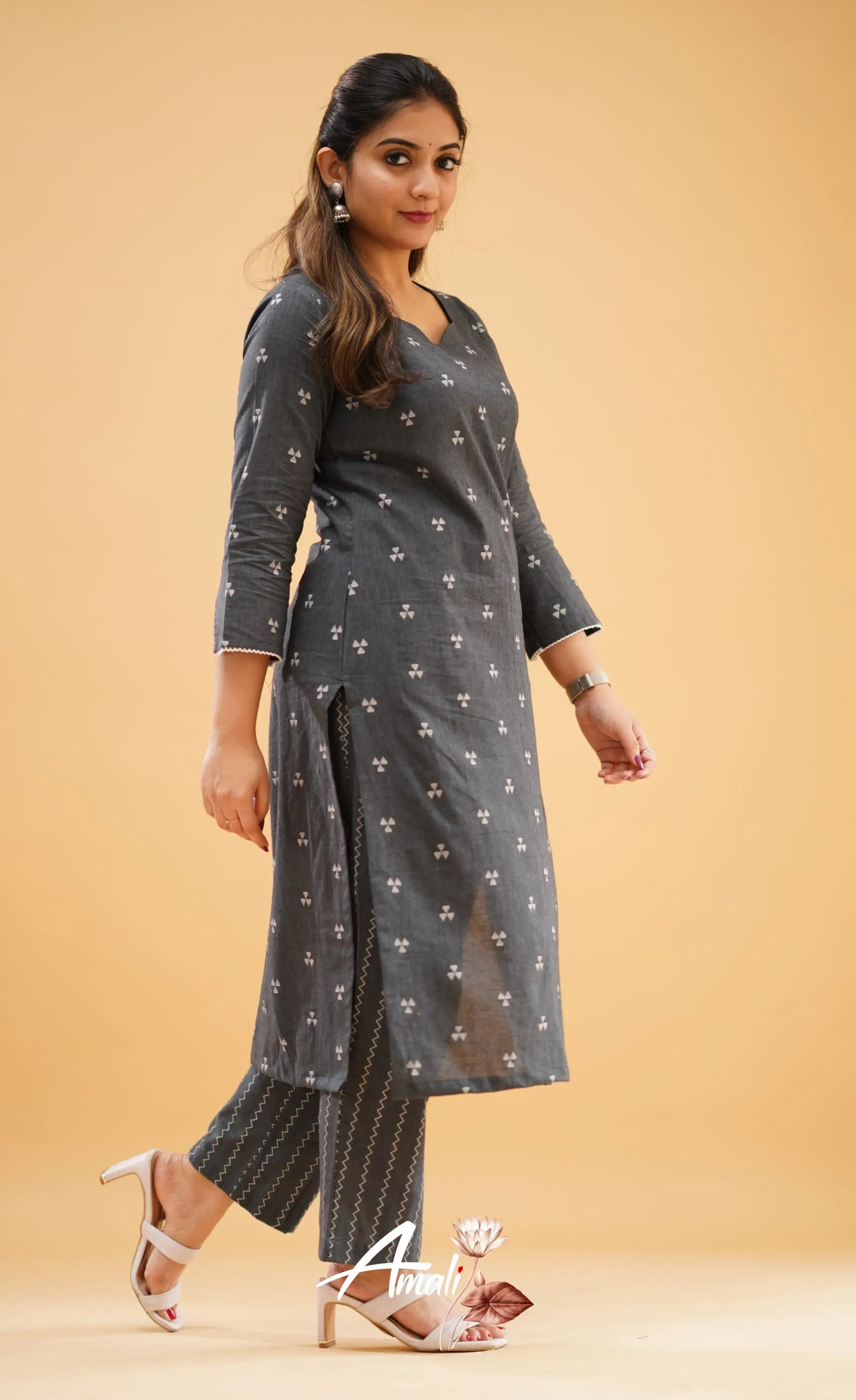 Dark Ash Handloom Cotton Co-Ord Set