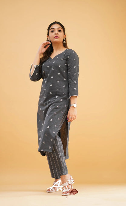 Dark Ash Handloom Cotton Co-Ord Set