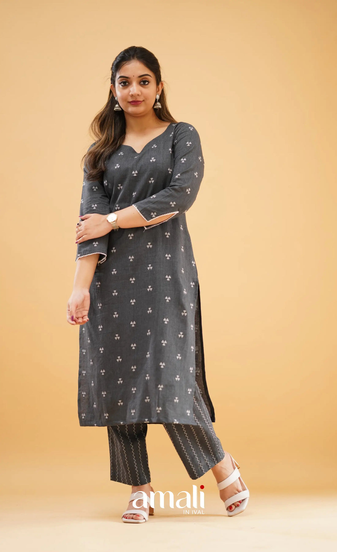 Dark Ash Handloom Cotton Co-Ord Set