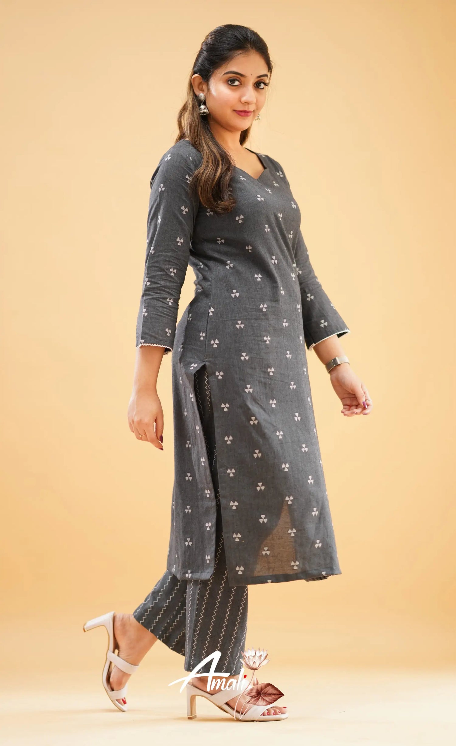 Dark Ash Handloom Cotton Co-Ord Set