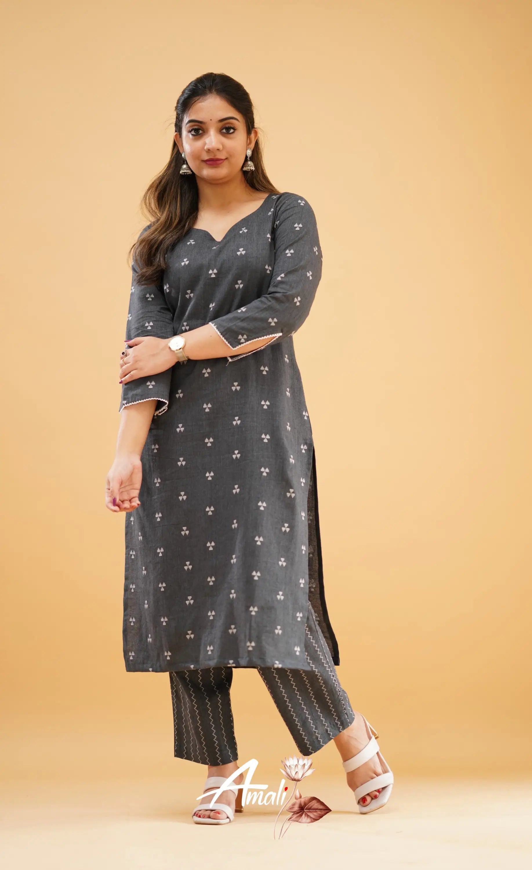 Dark Ash Handloom Cotton Co-Ord Set