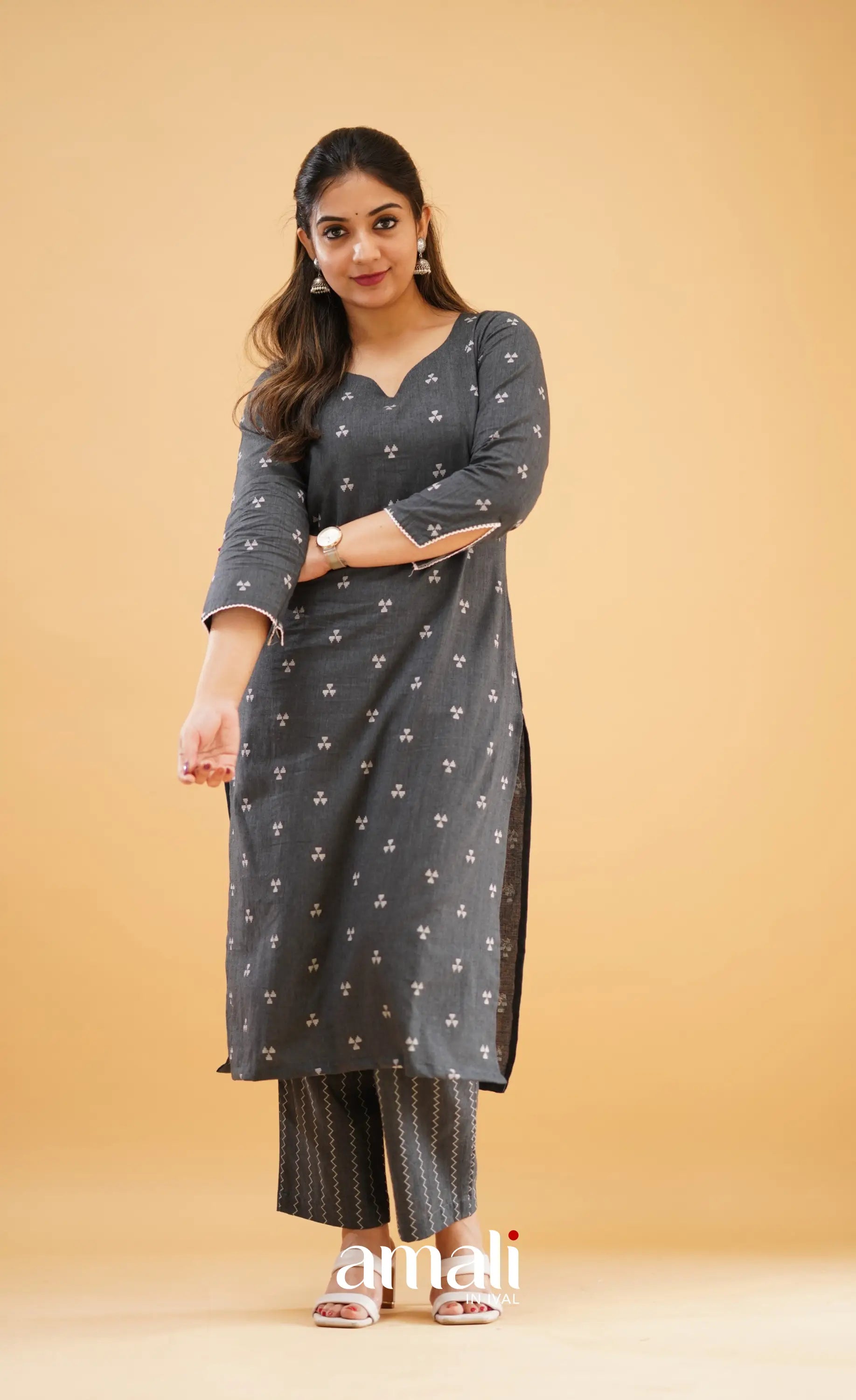 Dark Ash Handloom Cotton Co-Ord Set