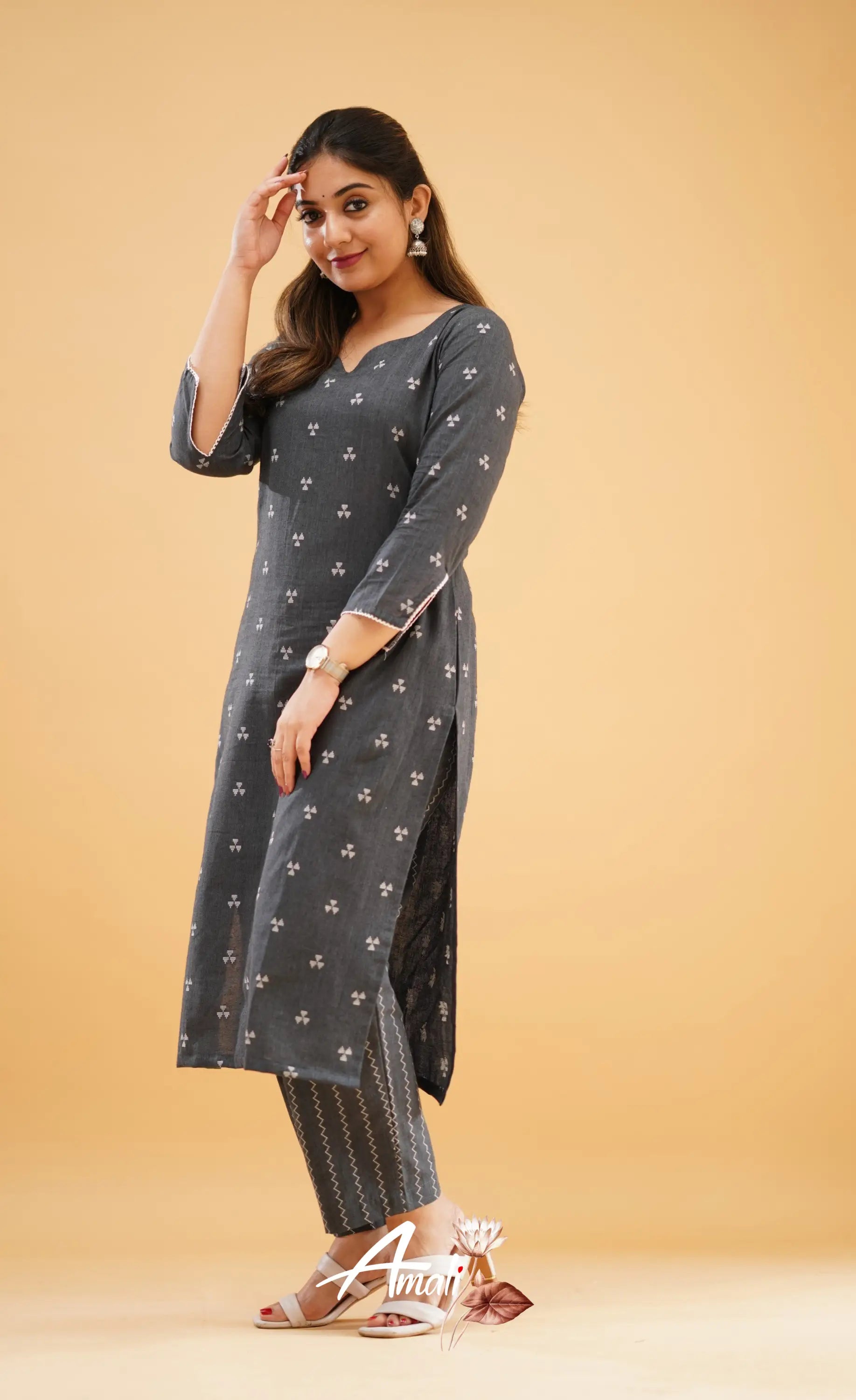 Dark Ash Handloom Cotton Co-Ord Set