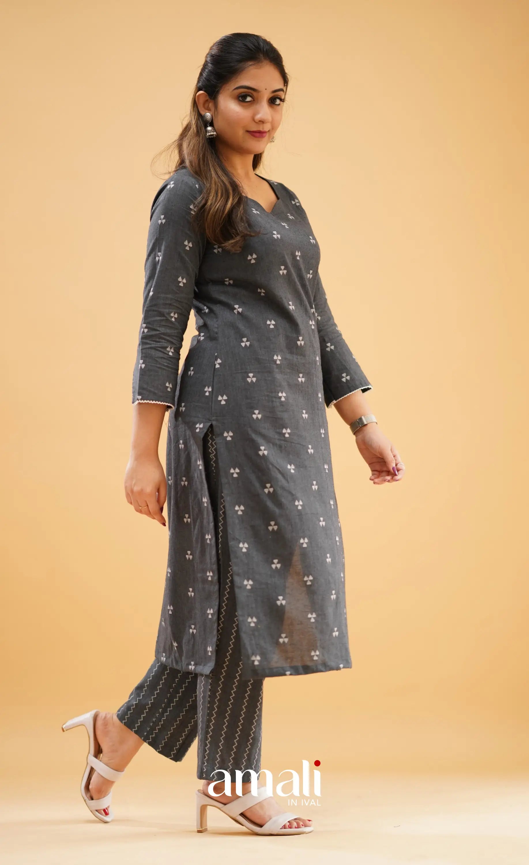 Dark Ash Handloom Cotton Co-Ord Set