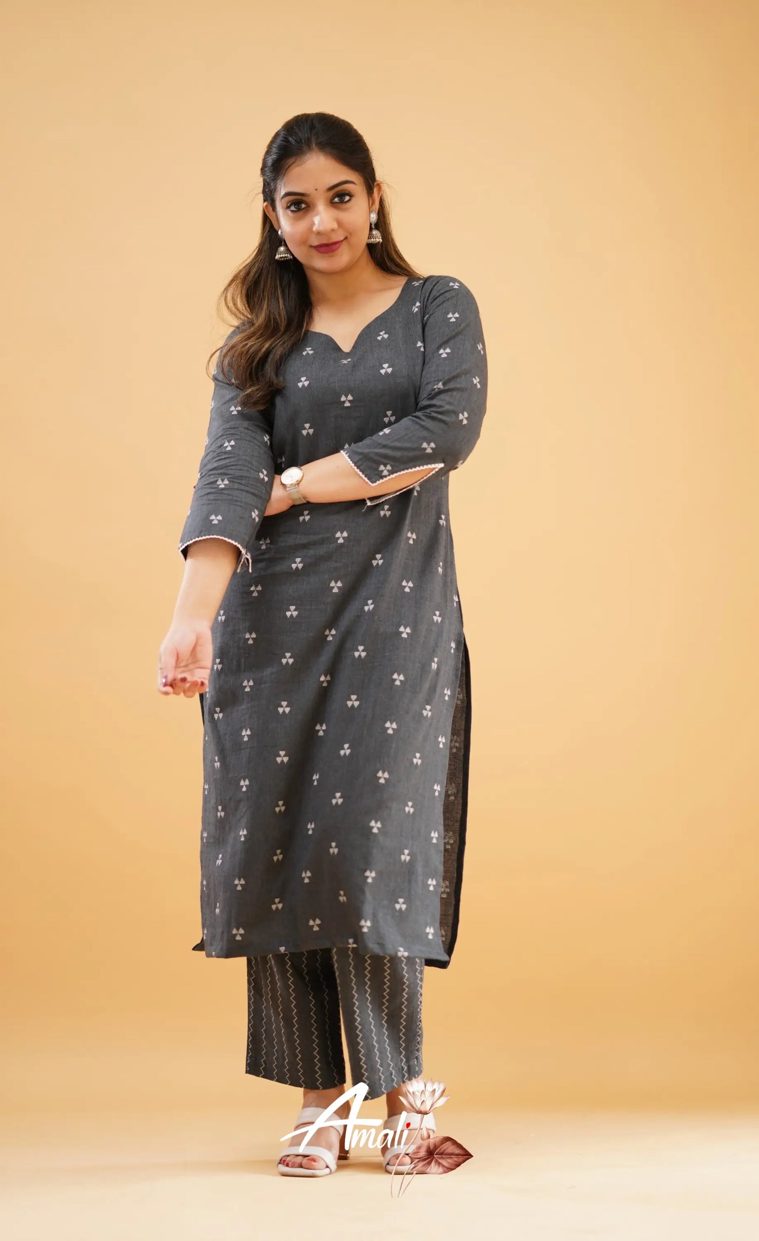 Dark Ash Handloom Cotton Co-Ord Set