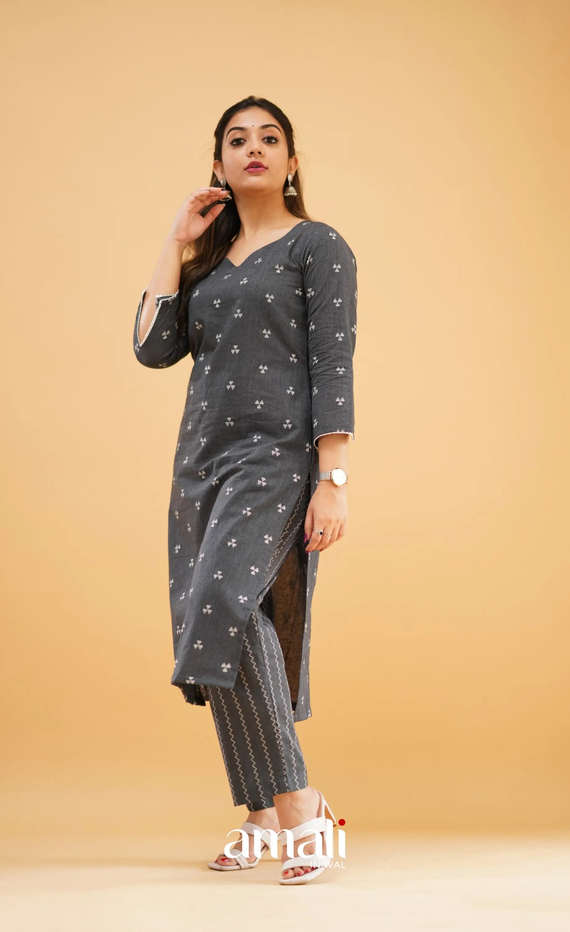 Dark Ash Handloom Cotton Co-Ord Set