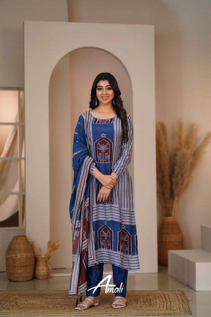 Dark Blue Crepe Salwar Anarkalis