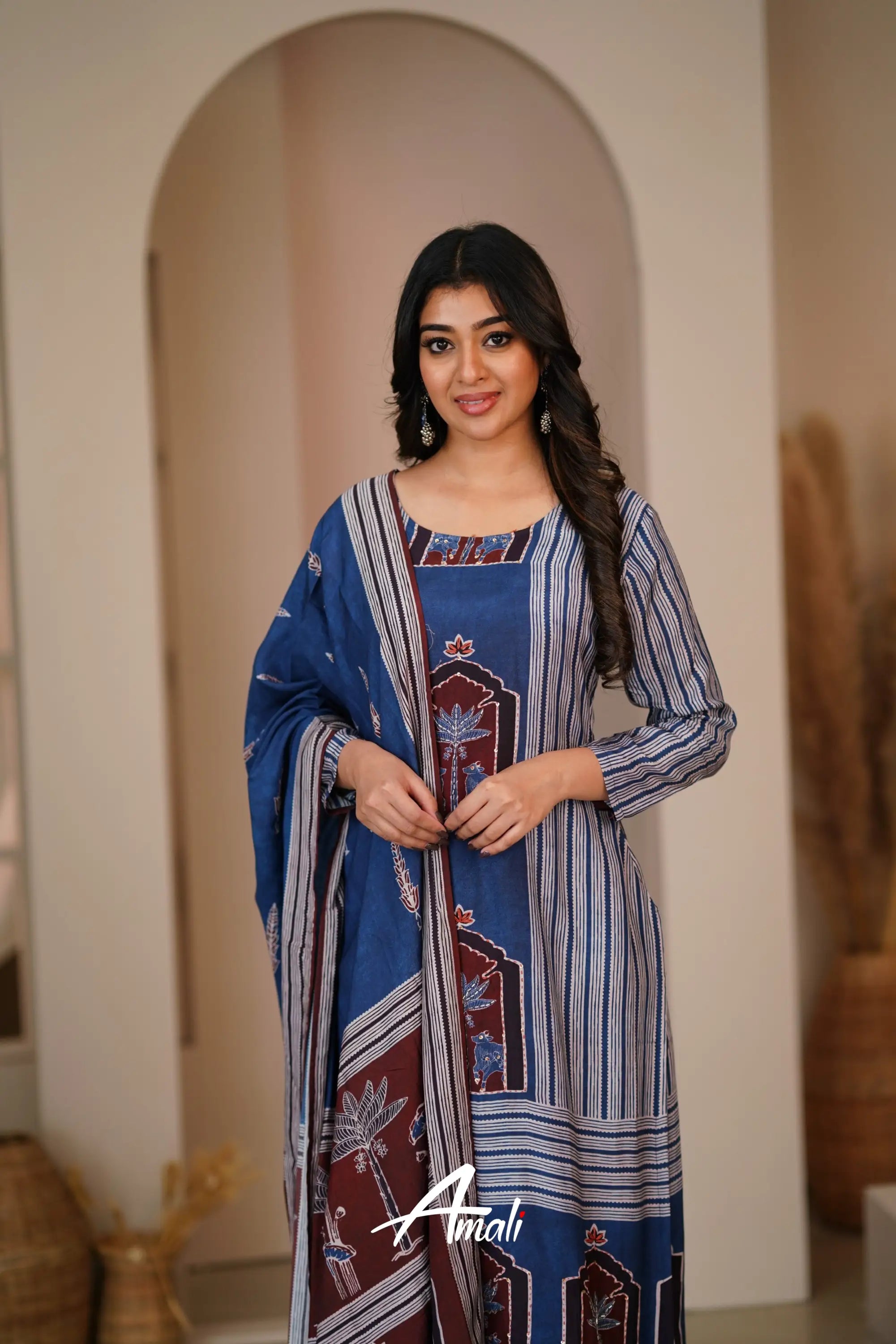 Dark Blue Crepe Salwar Anarkalis