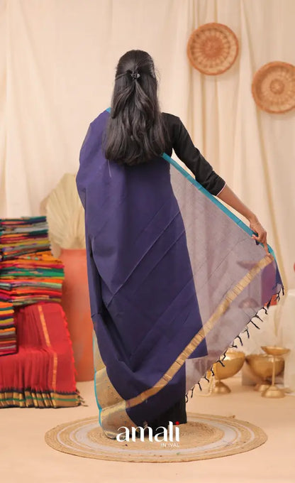 Dark Blue With Light Blue Chettinad Cotton Dupatta salwar