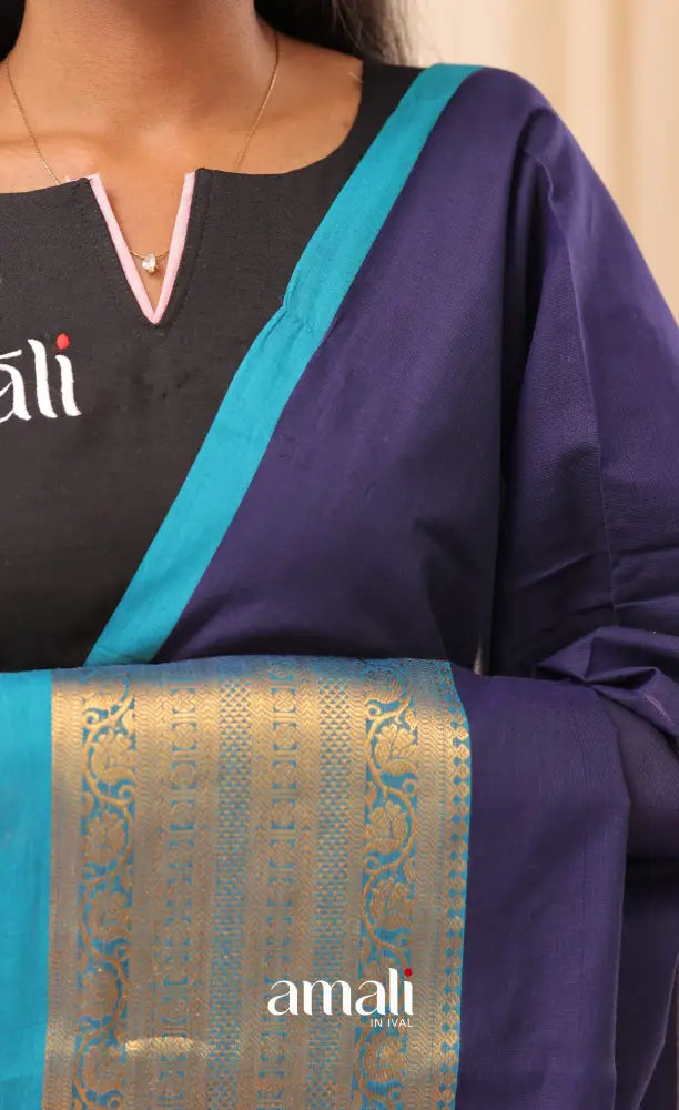 Dark Blue With Light Blue Chettinad Cotton Dupatta salwar