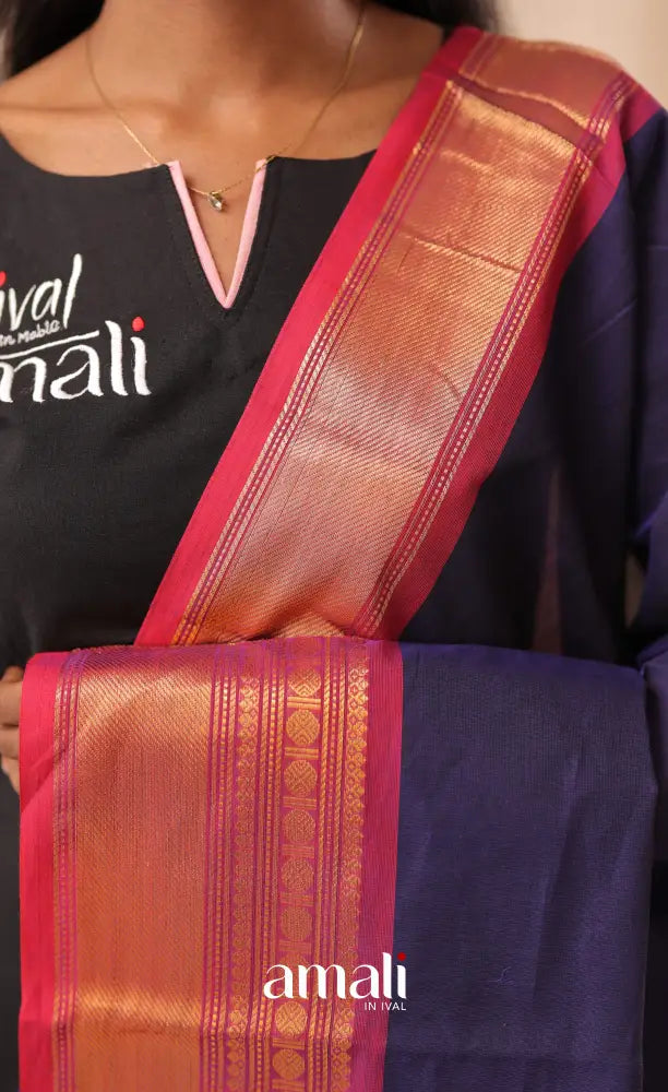 Dark Blue With Pink Chettinad Cotton Dupatta salwar