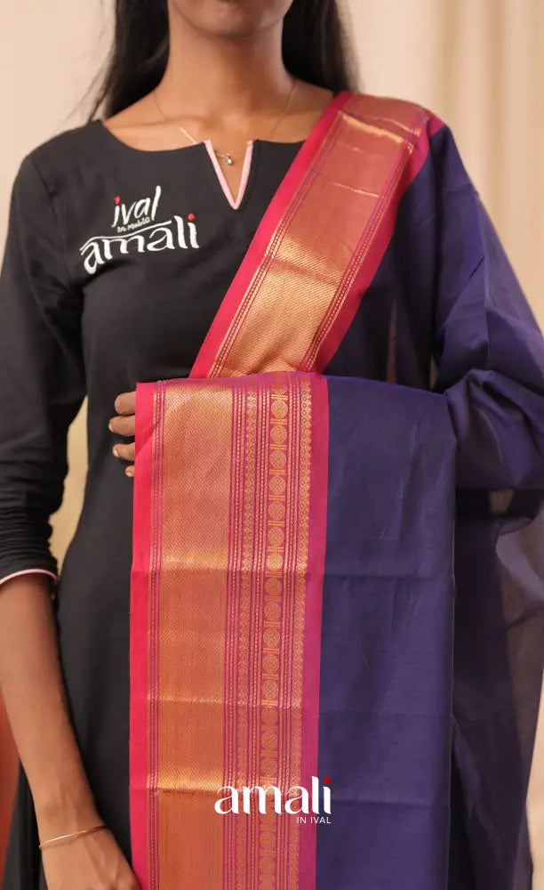 Dark Blue With Pink Chettinad Cotton Dupatta salwar