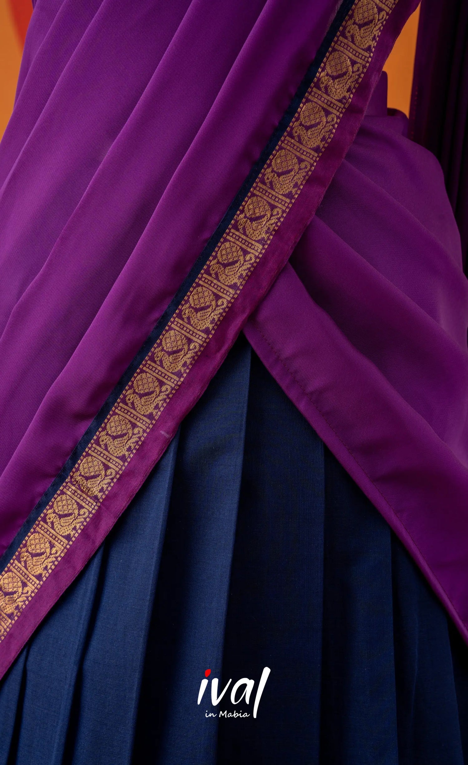 Dark Blue with Violet Semi-Stitched Cotton Halfsaree Half Sarees