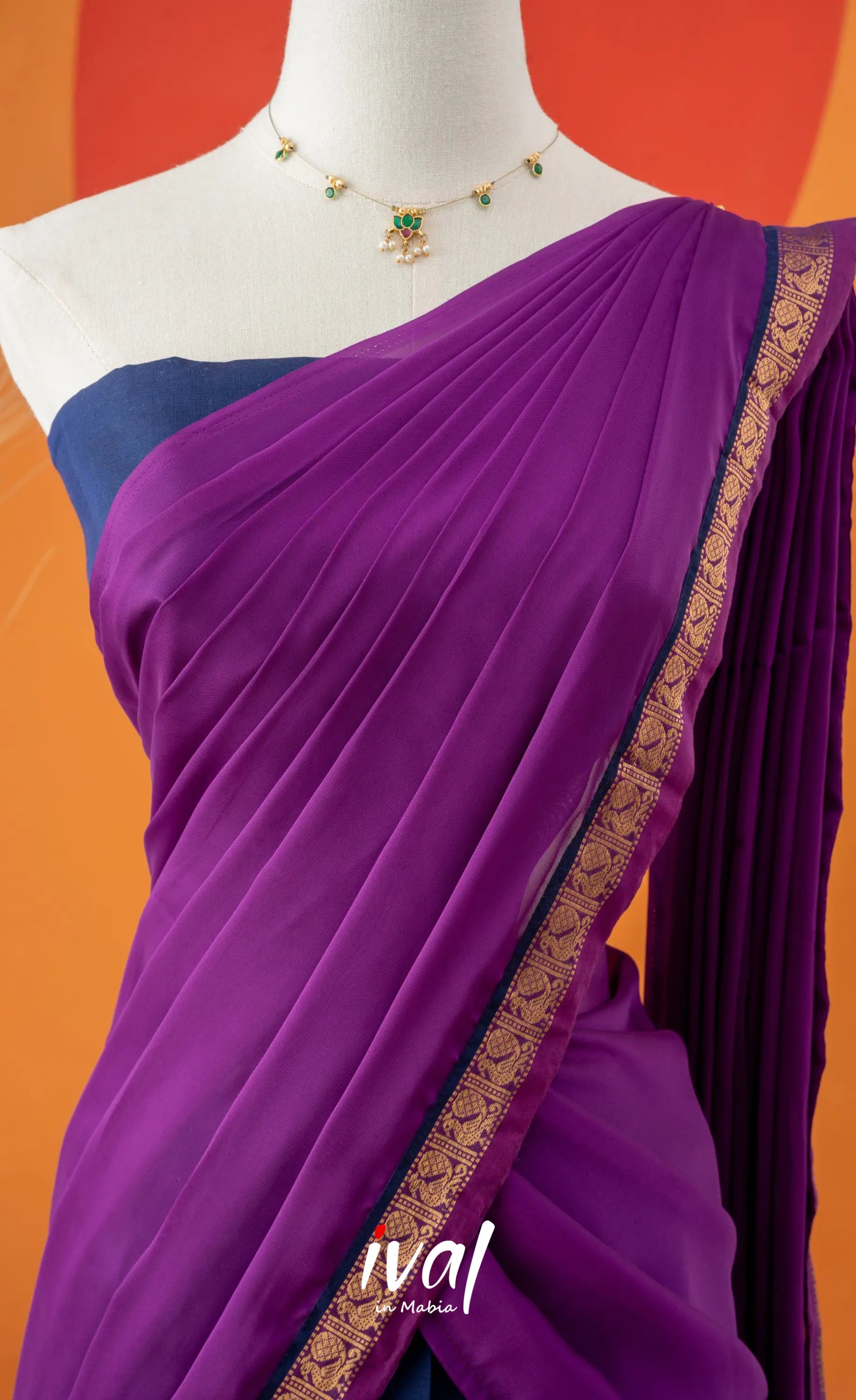 Dark Blue with Violet Semi-Stitched Cotton Halfsaree Half Sarees