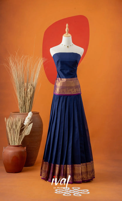 Dark Blue with Violet Semi-Stitched Cotton Halfsaree Half Sarees