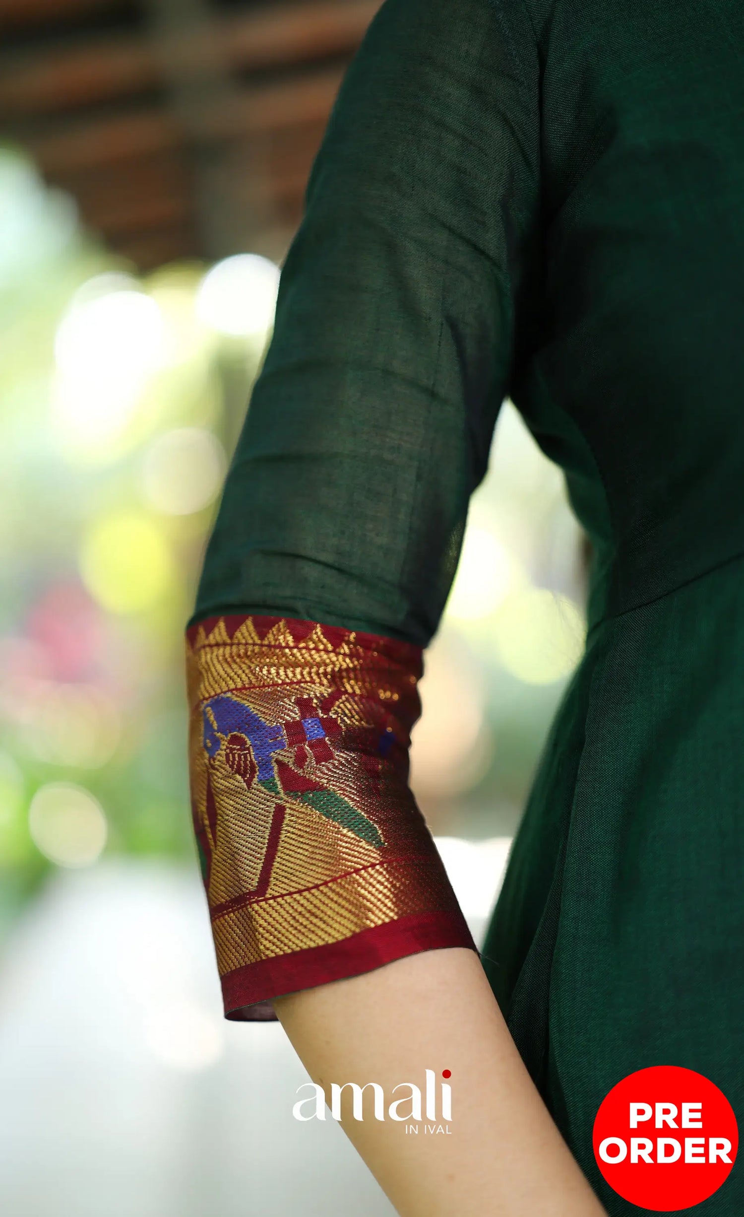 Dark Bottle green and Maroon Narayanpet Cotton Anarkali - Anarkalis