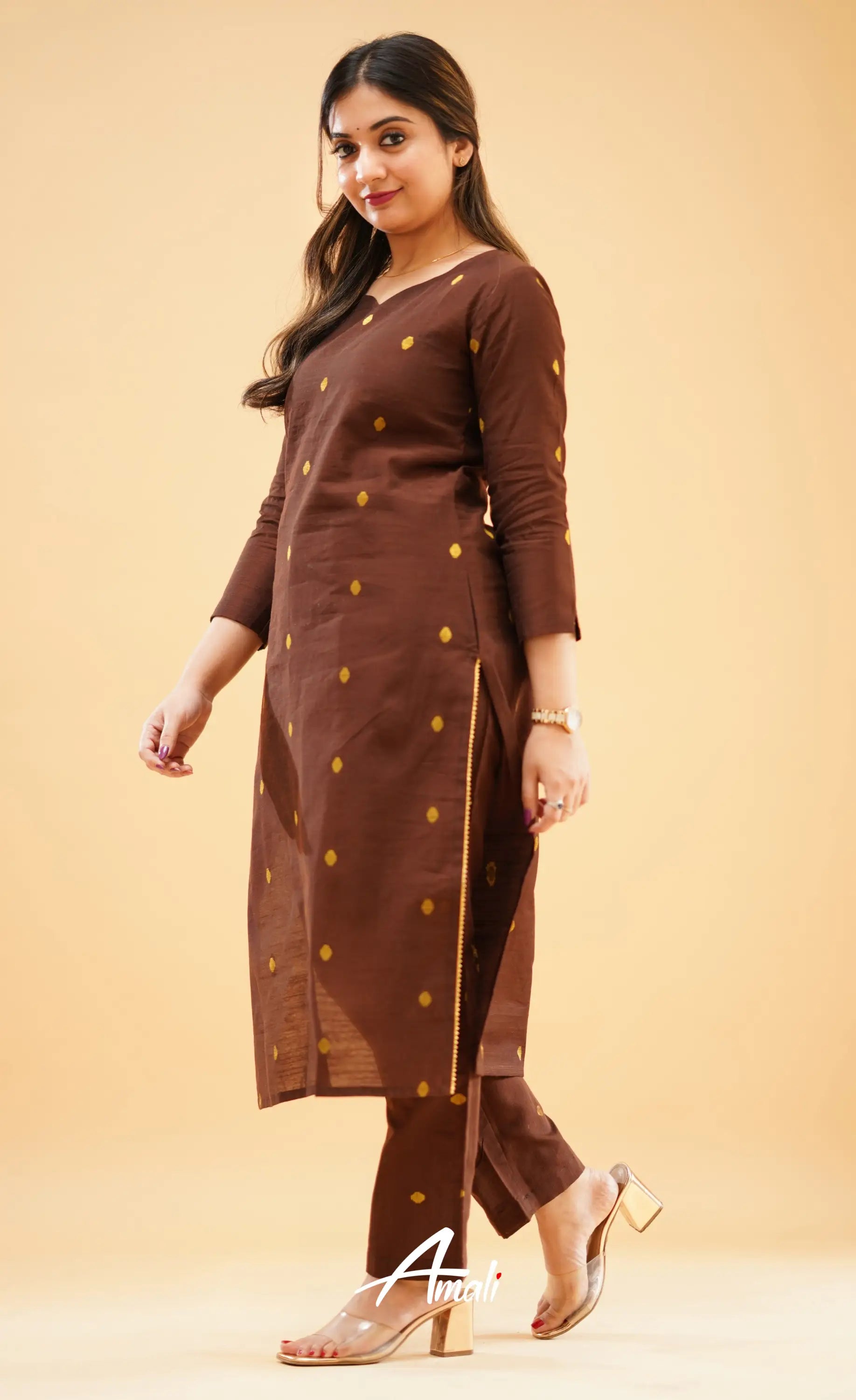 Dark Brown Slub Cotton Silk Co-Ord Set