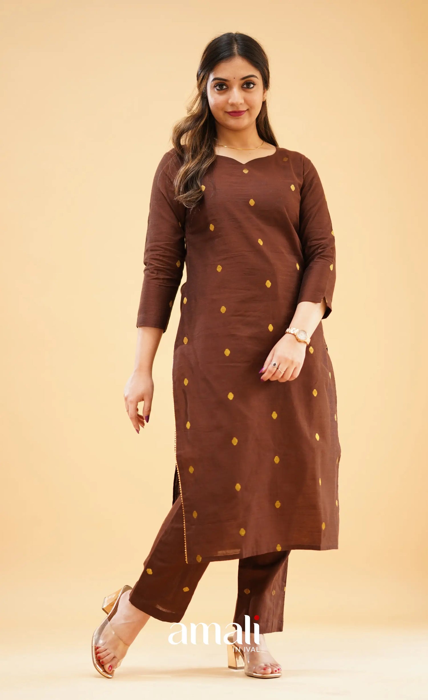 Dark Brown Slub Cotton Silk Co-Ord Set