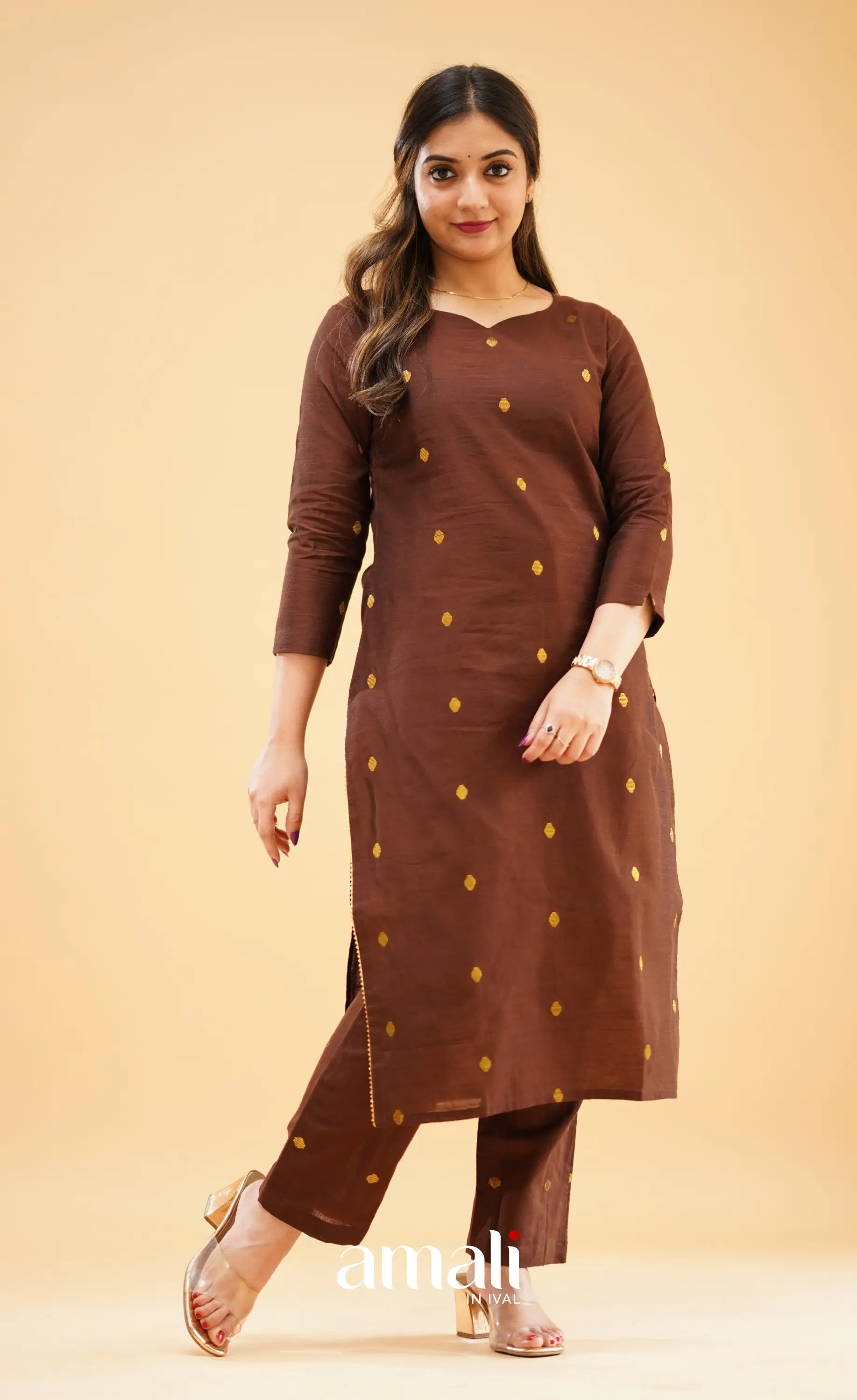 Dark Brown Slub Cotton Silk Co-Ord Set